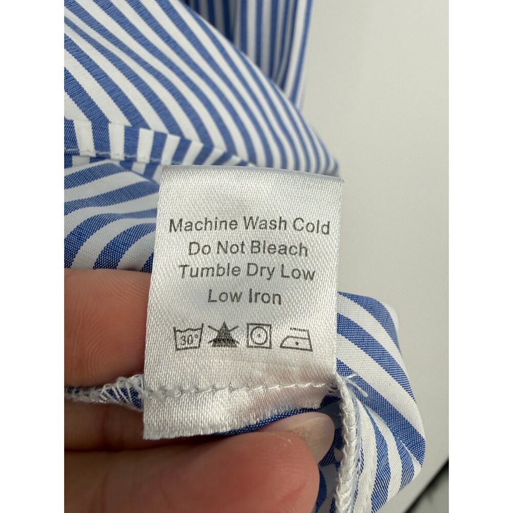 Tuckernuck Blue and White Pinstripe Ruffled Collar Button-Down Blouse - Picture 12 of 12